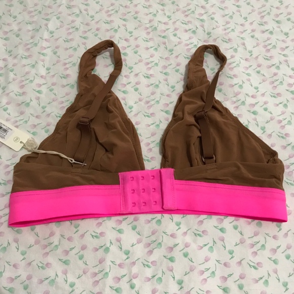 NWT Aerie SMOOTHEZ Mesh Plunge Bralette M Brown Hot Pink - Picture 4 of 8